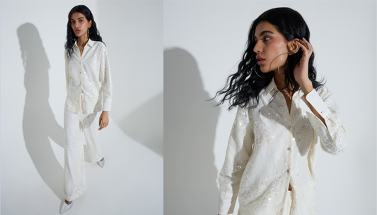 Woman styling capsule wardrobe with denim, blazer, and accessories from Westside