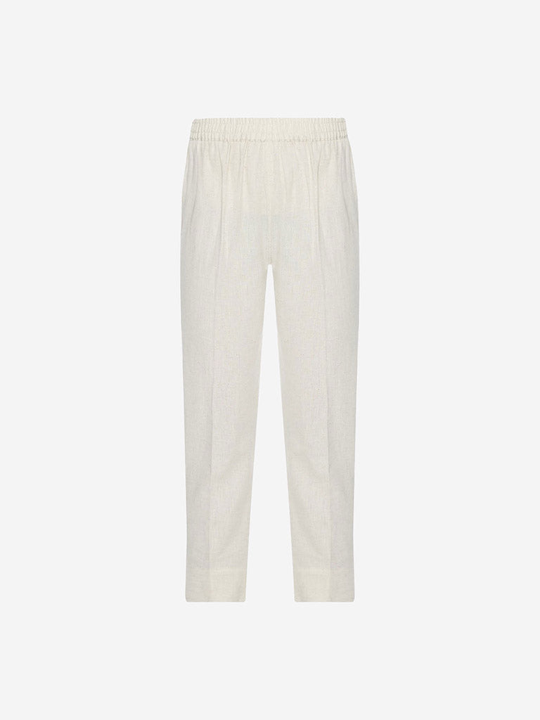 Utsa Off-White Solid Cotton Ethnic Pants