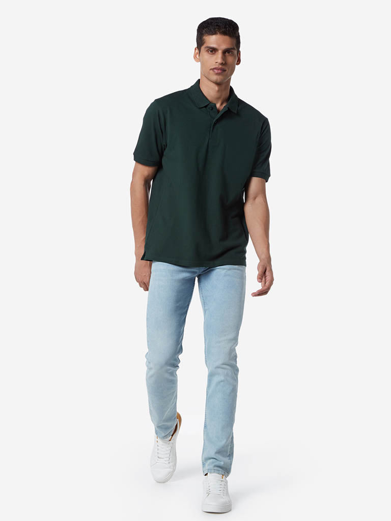WES Casuals Dark Green Relaxed Fit Polo T-Shirt