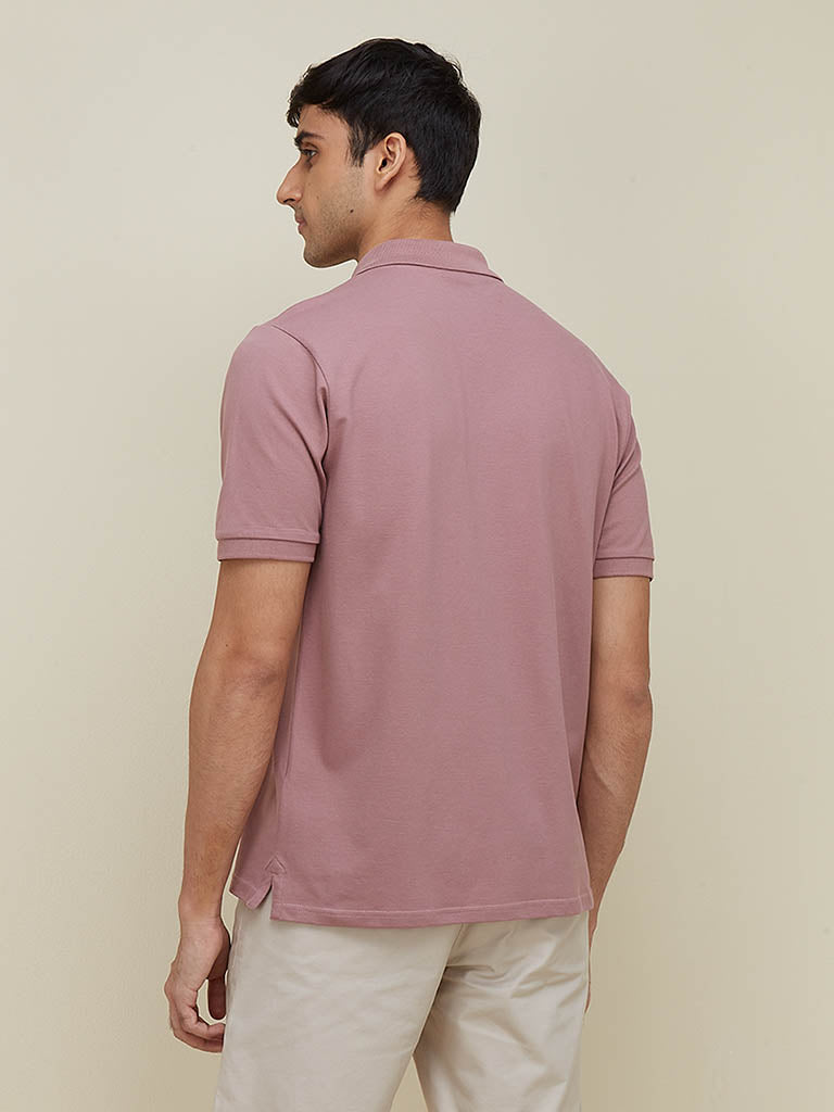 WES Casuals Dull Pink Cotton Blend Relaxed Fit Polo T-Shirt