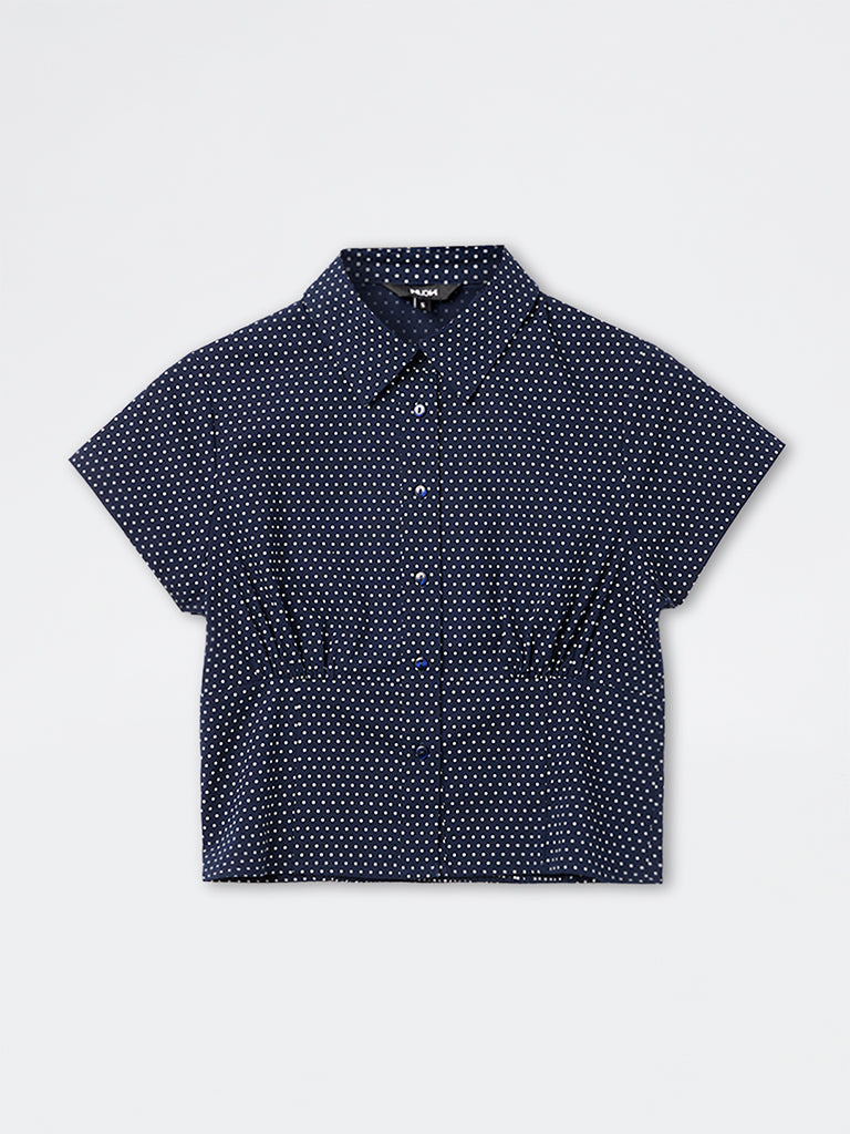 Nuon Navy Cotton Relaxed Top
