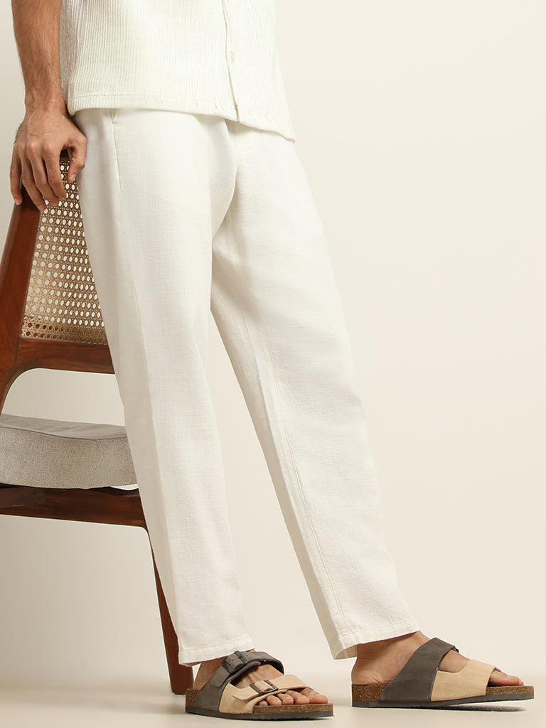 ETA Off White Mid Rise Cotton Blend Relaxed Fit Trousers