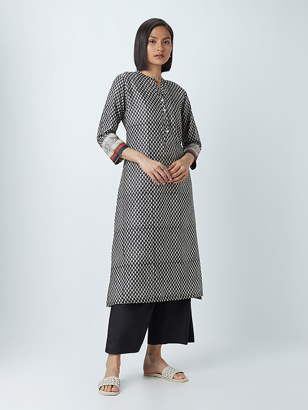 Zuba Black A-Line Geometrical Pattern Kurta