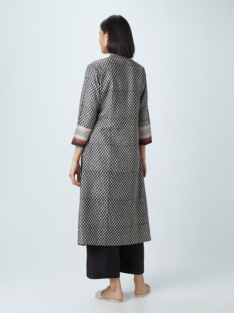 Zuba Black A-Line Geometrical Pattern Kurta