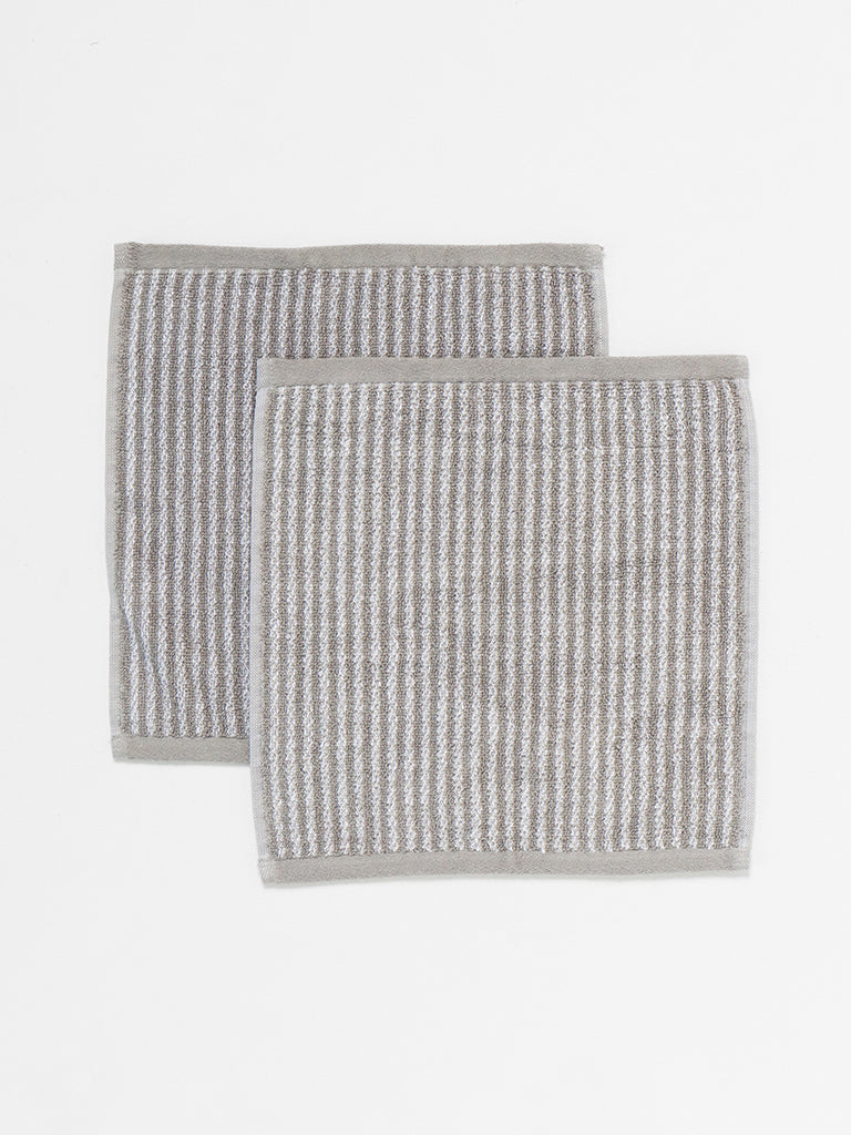 Westside Home Grey Striped Face Towel - Pack of 2