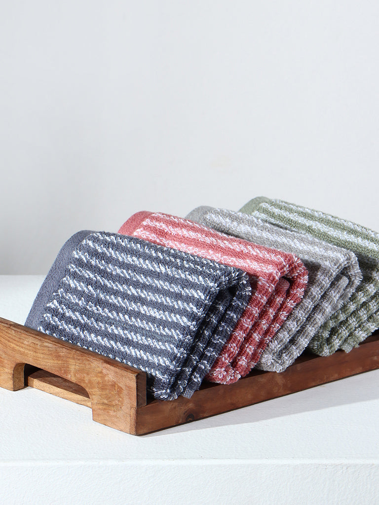Westside Home Grey Thin Striped Face Towel - Pack of 2