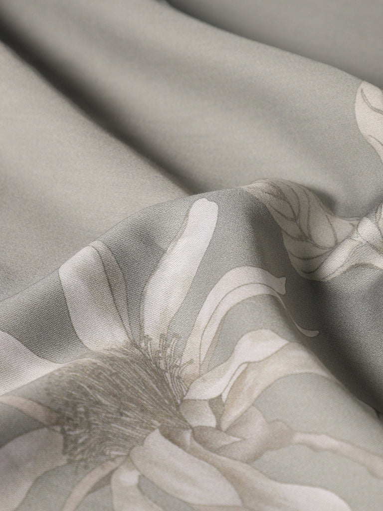 Westside Home Grey Tonal Flower Single Bed Flat sheet and Pillowcase Set