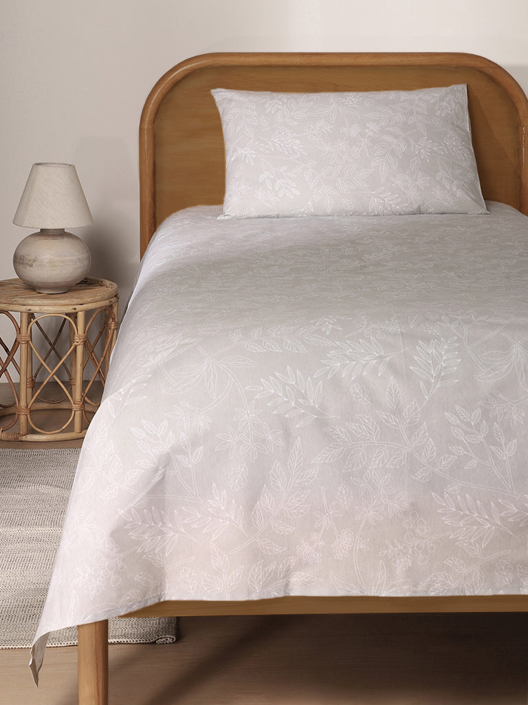 Buy Westside Home Mint Outline Leaf Printed Single Bed Flat Sheet With Pillowcase Set from Westside