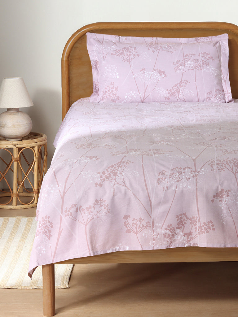 Westside Home Red Dandelion Flowers Printed Single Bed Flat sheet and Pillowcase Set
