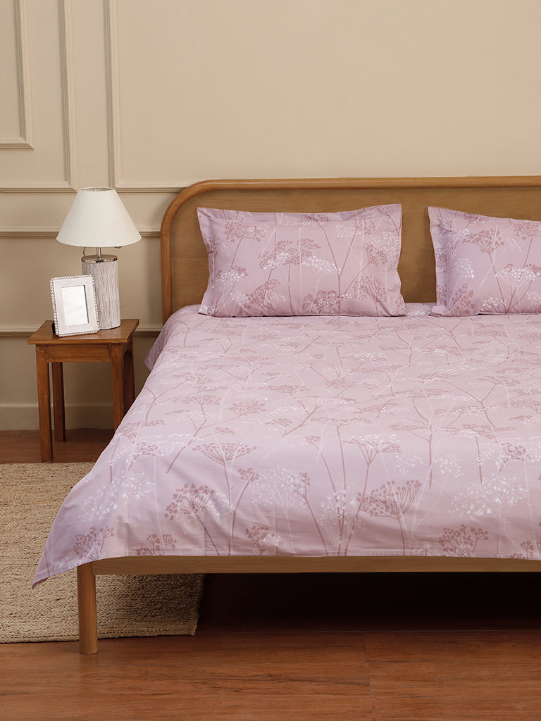 Westside Home Red Dandelion Printed King Bed Flat sheet and Pillowcase Set
