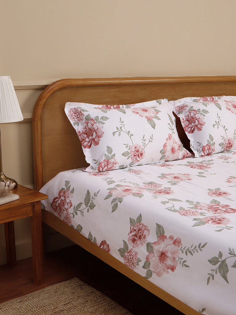 Westside Home Dusty Rose Blushed Rose Printed Double Bed Flat sheet and Pillowcase Set