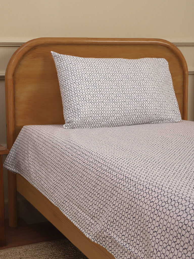 Westside Home Grey Circle Printed Single Bed Flat sheet and Pillowcase Set