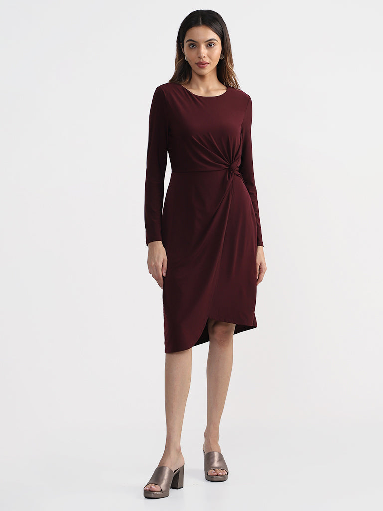 Wardrobe Wine Knotted Dress