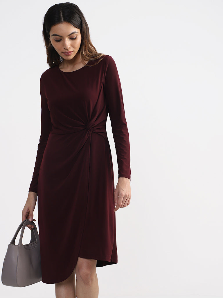 Wardrobe Wine Knotted Dress