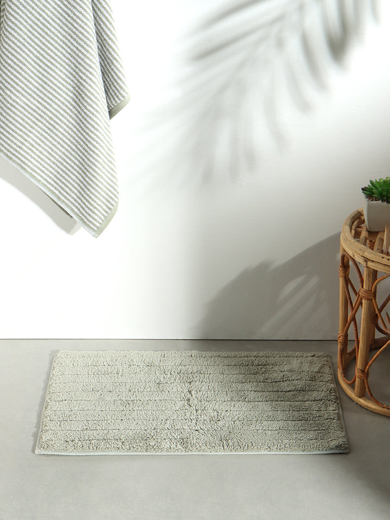 Westside Home Mint Fluffy Stripe Bath Mat