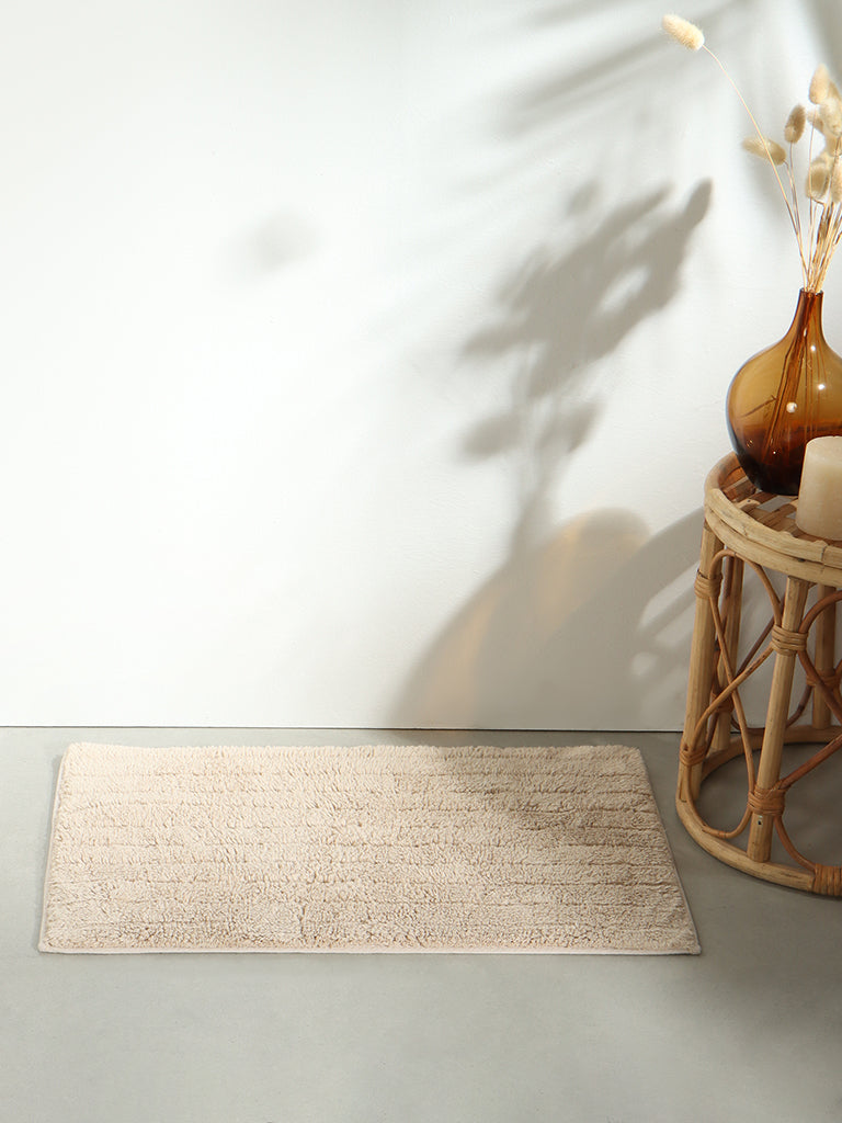 Westside Home Beige Fluffy Stripe Bath Mat