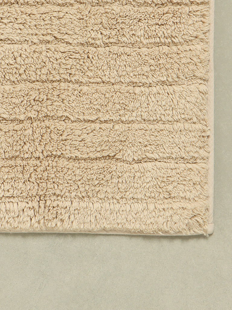 Westside Home Beige Fluffy Stripe Bath Mat