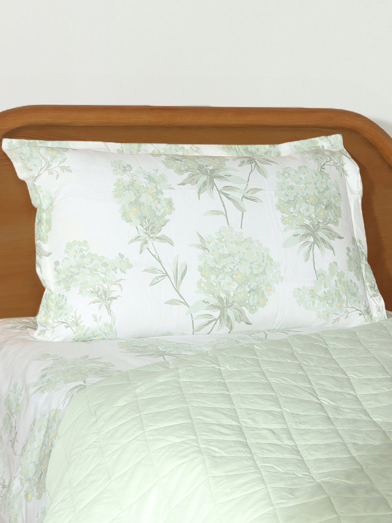 Westside Home Mint Hydrangea Printed Single Bed Flat sheet and Pillowcase Set