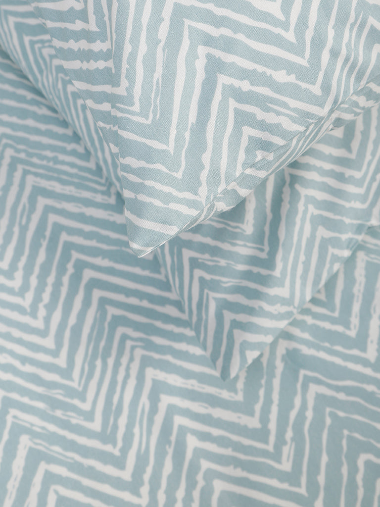 Westside Home Aqua Chevron Printed King Bed Flat sheet and Pillowcase Set