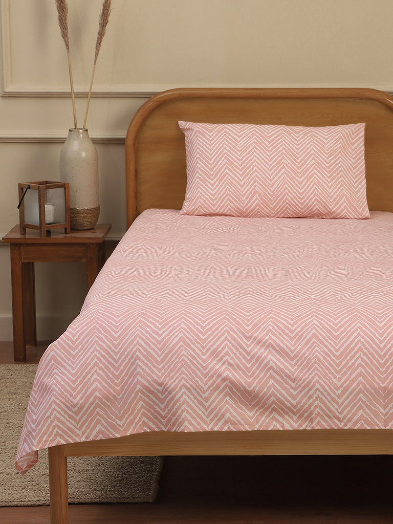 Westside Home Mellow Rose Chevron Printed Single Bed Flat sheet and Pillowcase Set