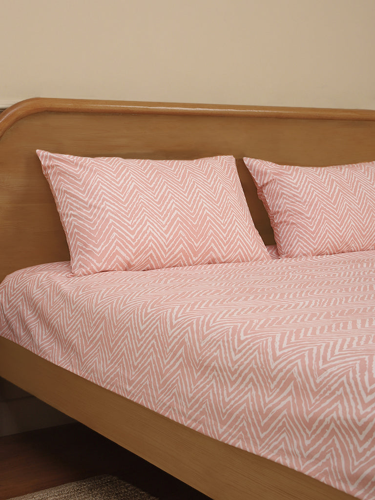 Westside Home Mellow Rose Chevron Printed Double Bed Flat sheet and Pillowcase Set