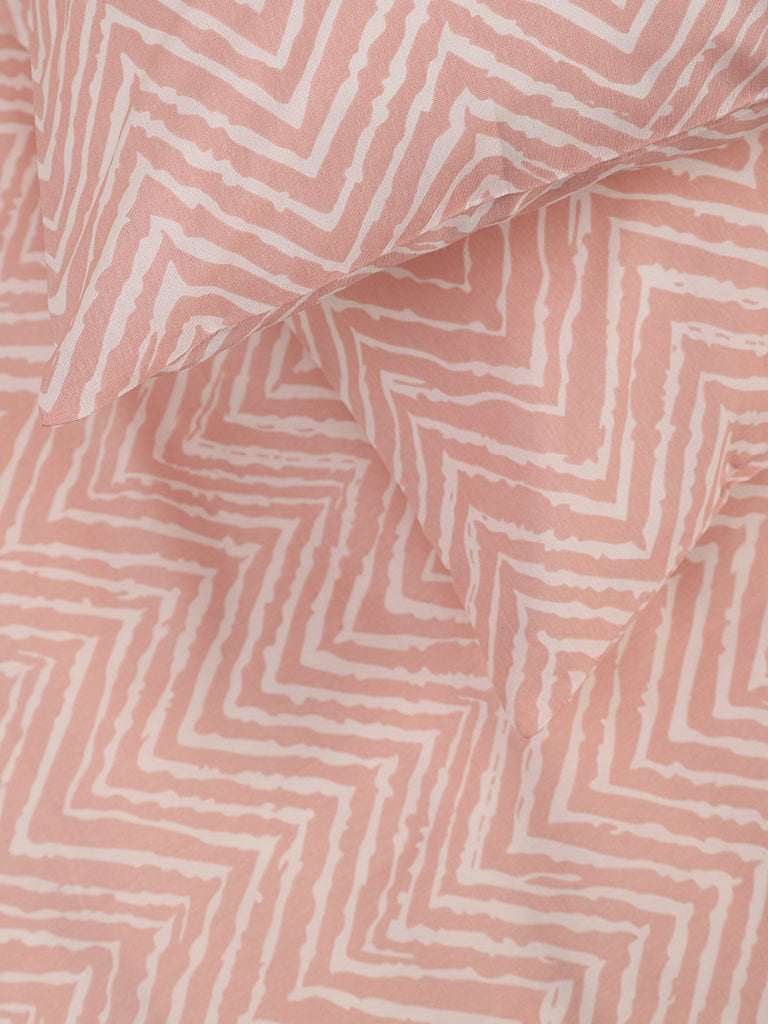Westside Home Mellow Rose Chevron Printed Double Bed Flat sheet and Pillowcase Set