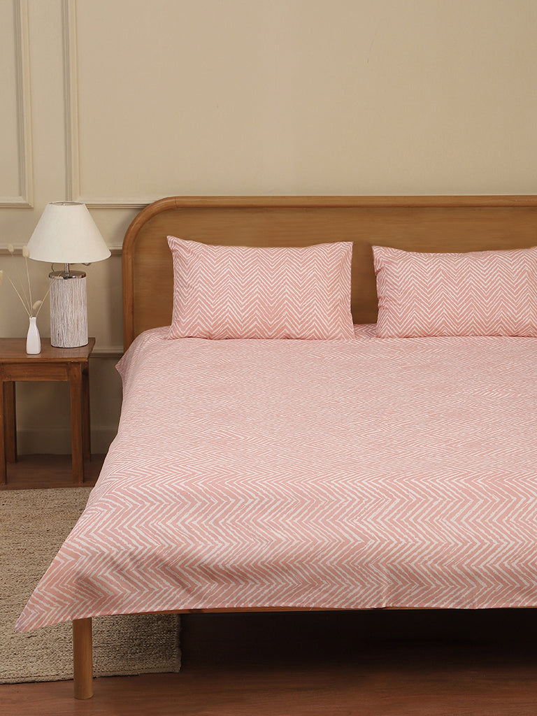 Westside Home Mellow Rose Chevron Printed King Bed Flat sheet and Pillowcase Set