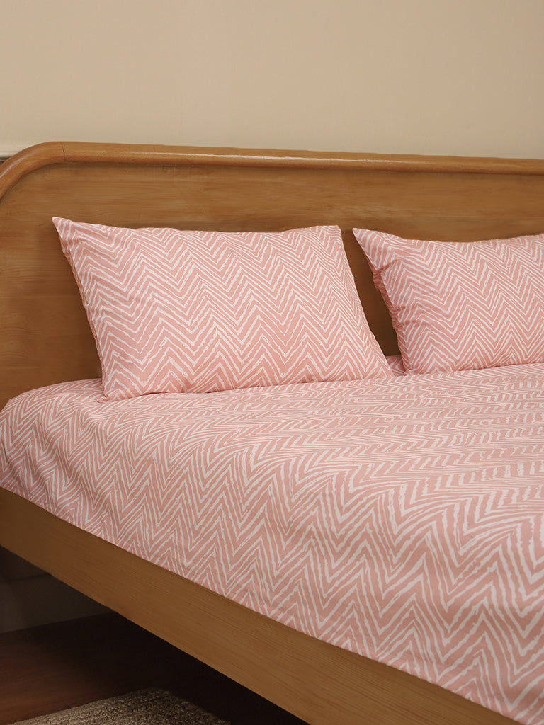 Westside Home Mellow Rose Chevron Printed King Bed Flat sheet and Pillowcase Set