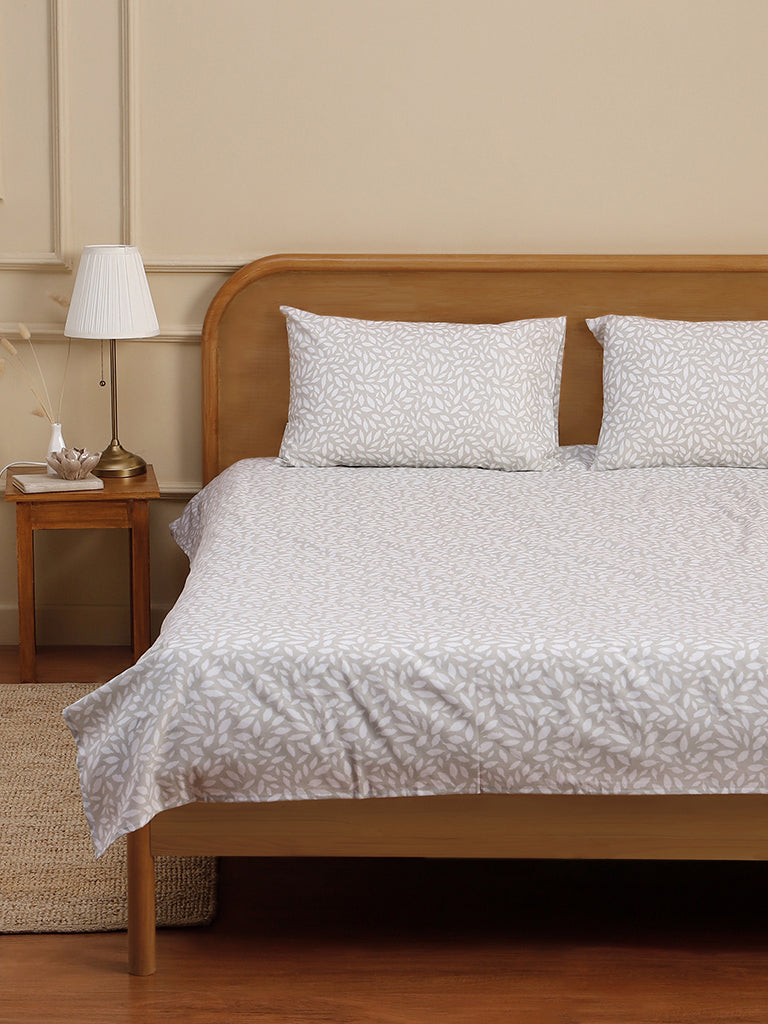 Westside Home Mint All Leaves Printed Double Bed Flat sheet and Pillowcase Set