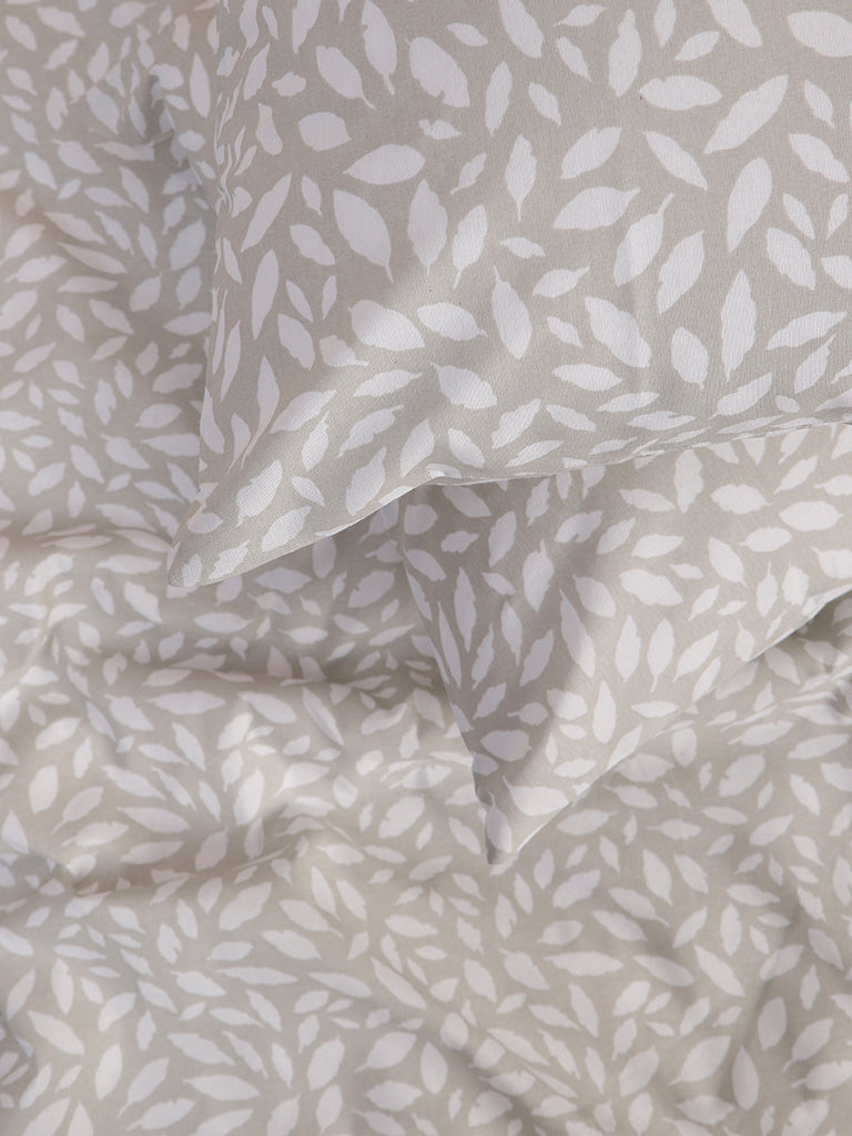 Westside Home Mint All Leaves Printed Double Bed Flat sheet and Pillowcase Set