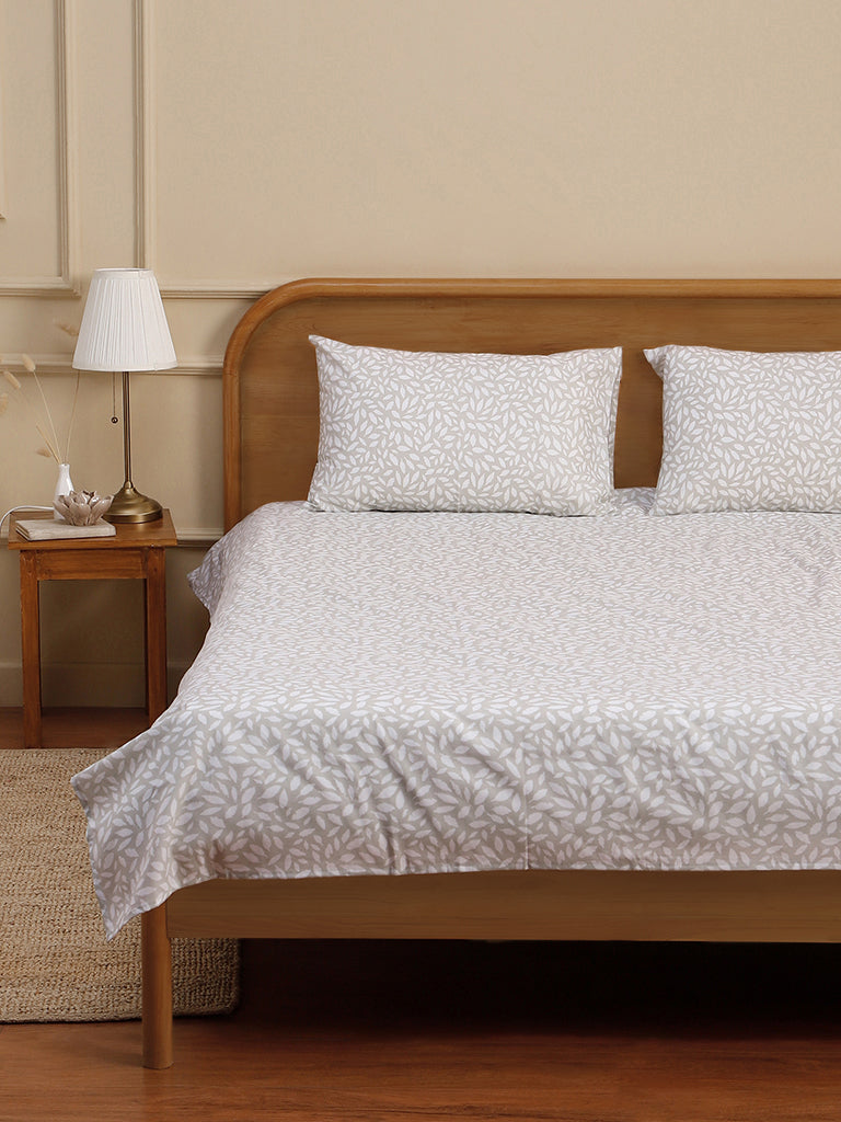 Westside Home Mint Leaves Printed King Bed Flat sheet and Pillowcase Set