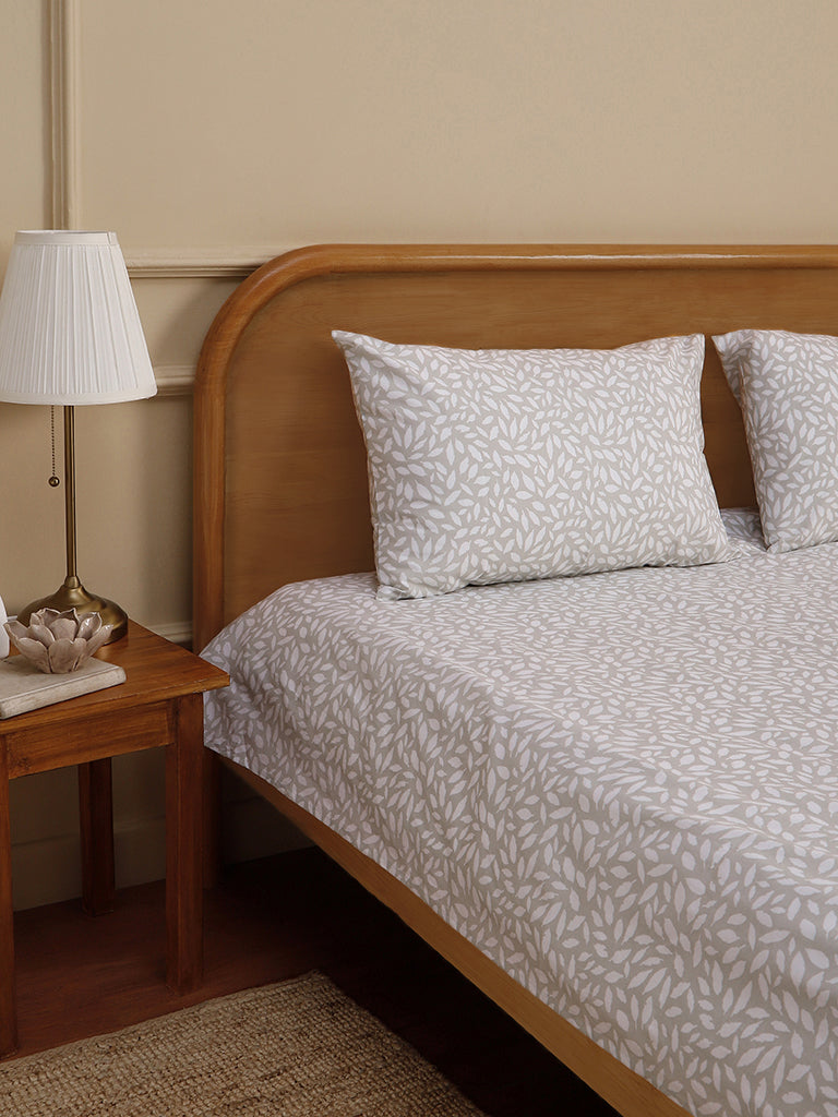 Westside Home Mint Leaves Printed King Bed Flat sheet and Pillowcase Set