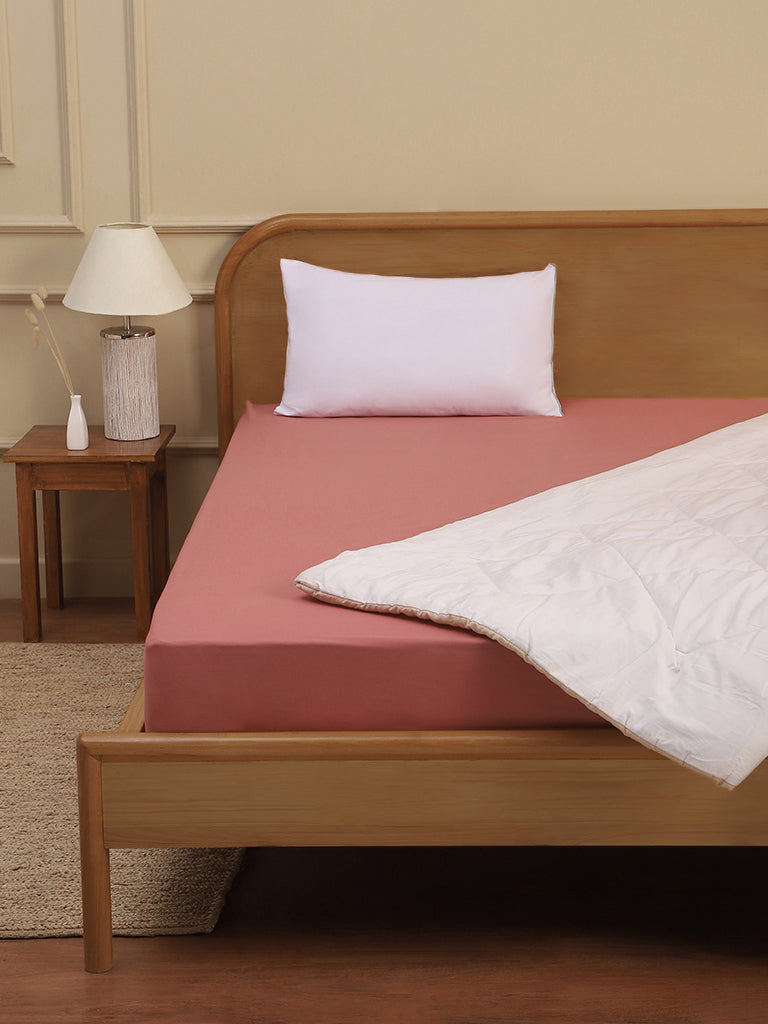 Westside Home Dusty Rose Solid Double Bed Fitted Sheet