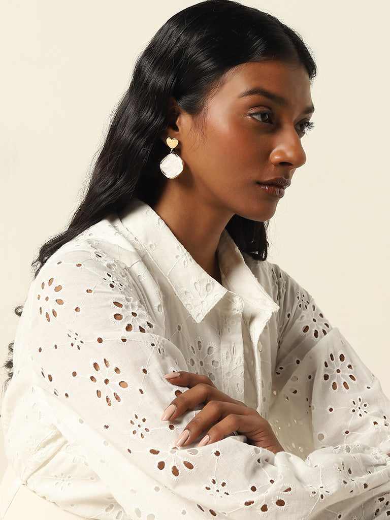 LOV White Schiffli Shirt Cotton Dress with Belt