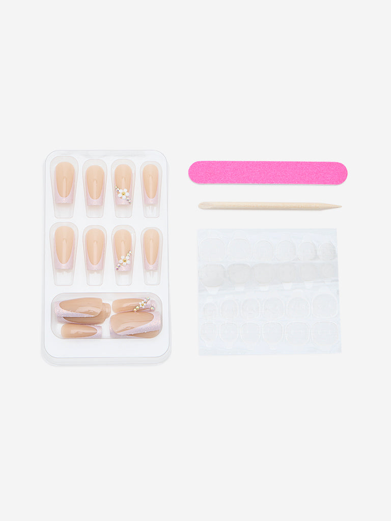 Studiowest Pink Shimmer Floral Presson Nail Set