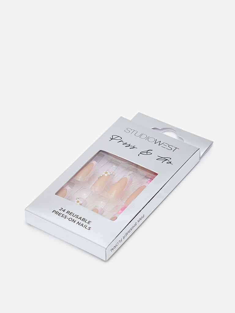 Studiowest Pink Shimmer Floral Presson Nail Set