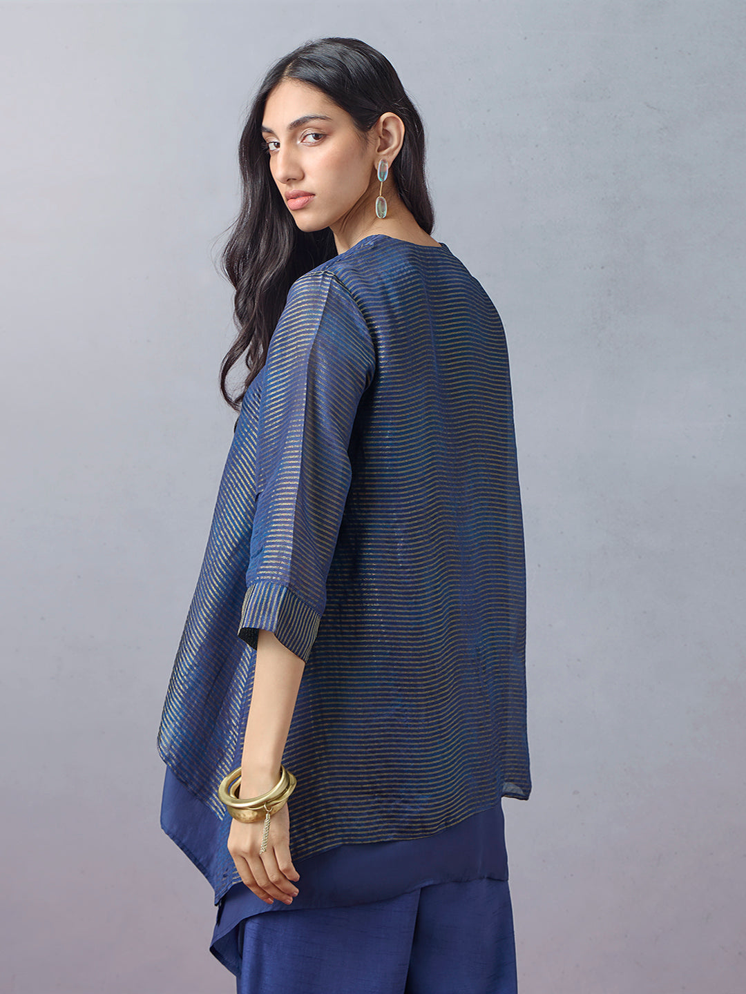 Striped High-Low Kurta - Blue