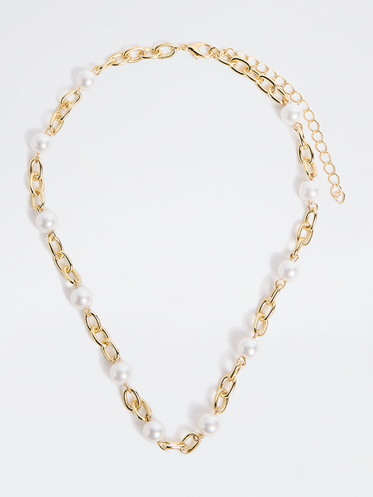Westside Accessories Gold Pearl Link Chain Necklace