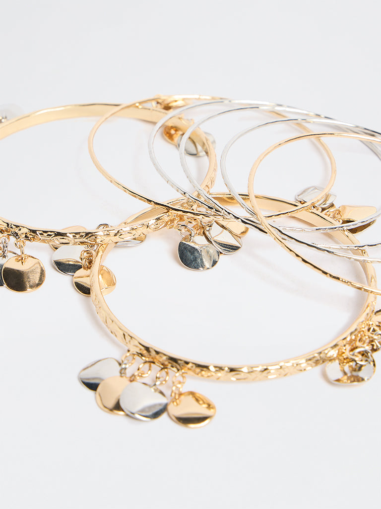 Westside Accessories Dual Tone Textured Bangles - Pack of 10