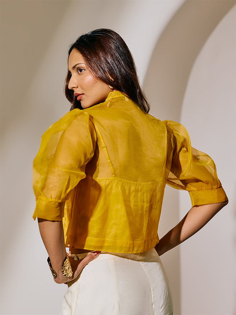 Samoh Sheer Top with Camisole - Yellow