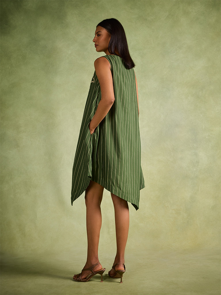 Embellished Asymmetric Dress – Green