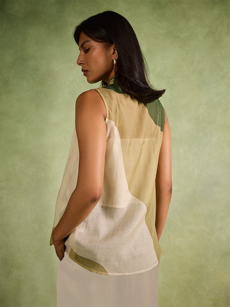 Pintuck Detail Top, Camisole and Pants Set – Green