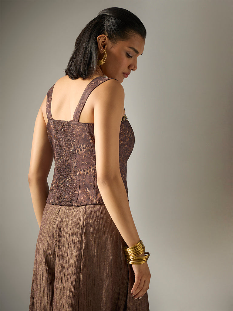 Printed Corset Top – Brown