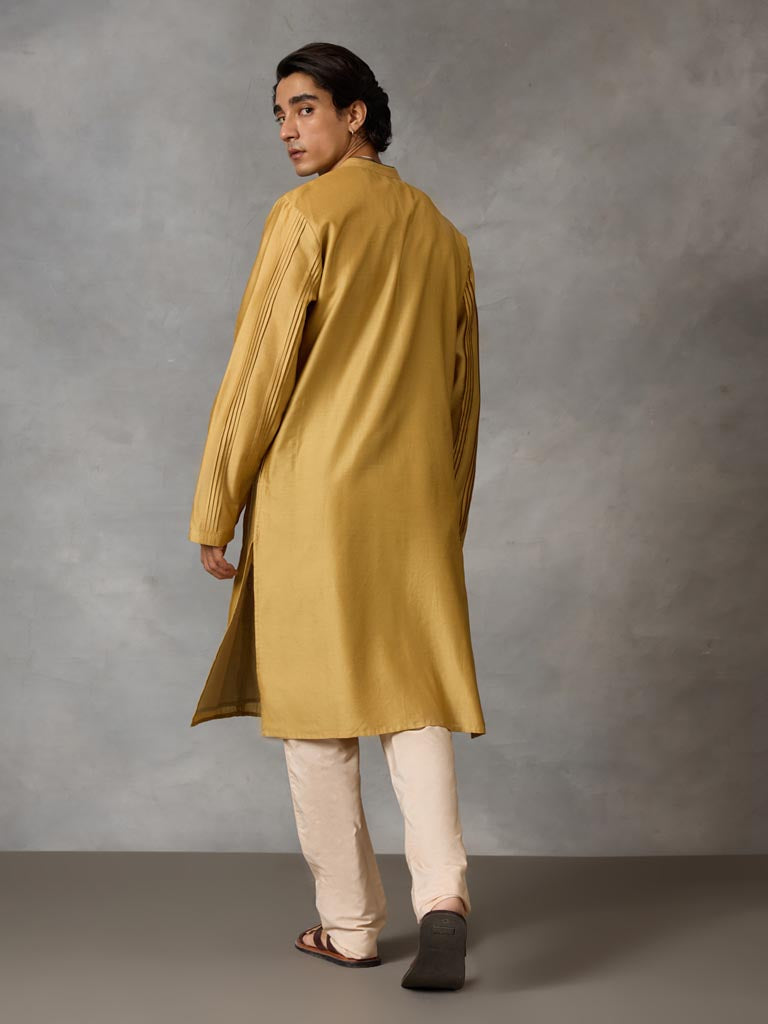 Pintuck Detail Kurta Set - Mustard