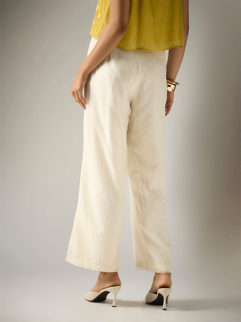 Textured Straight-Leg Pants – Ivory