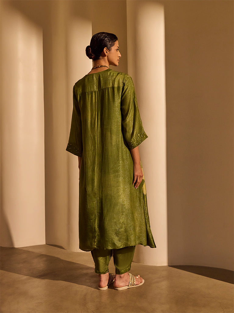 Floral Printed Kurta - Olive