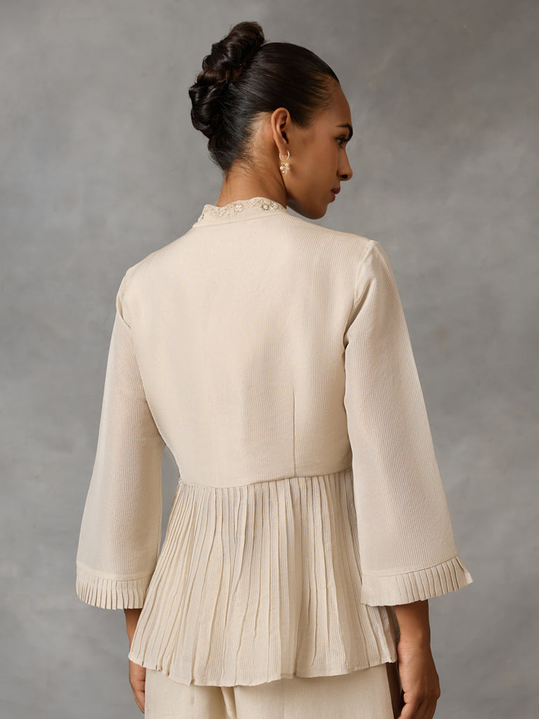 Embroidered Festive Peplum Top – Ivory