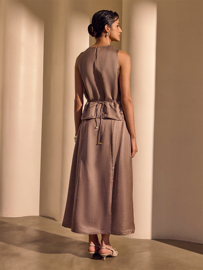 Pleated Midi Skirt – Brown