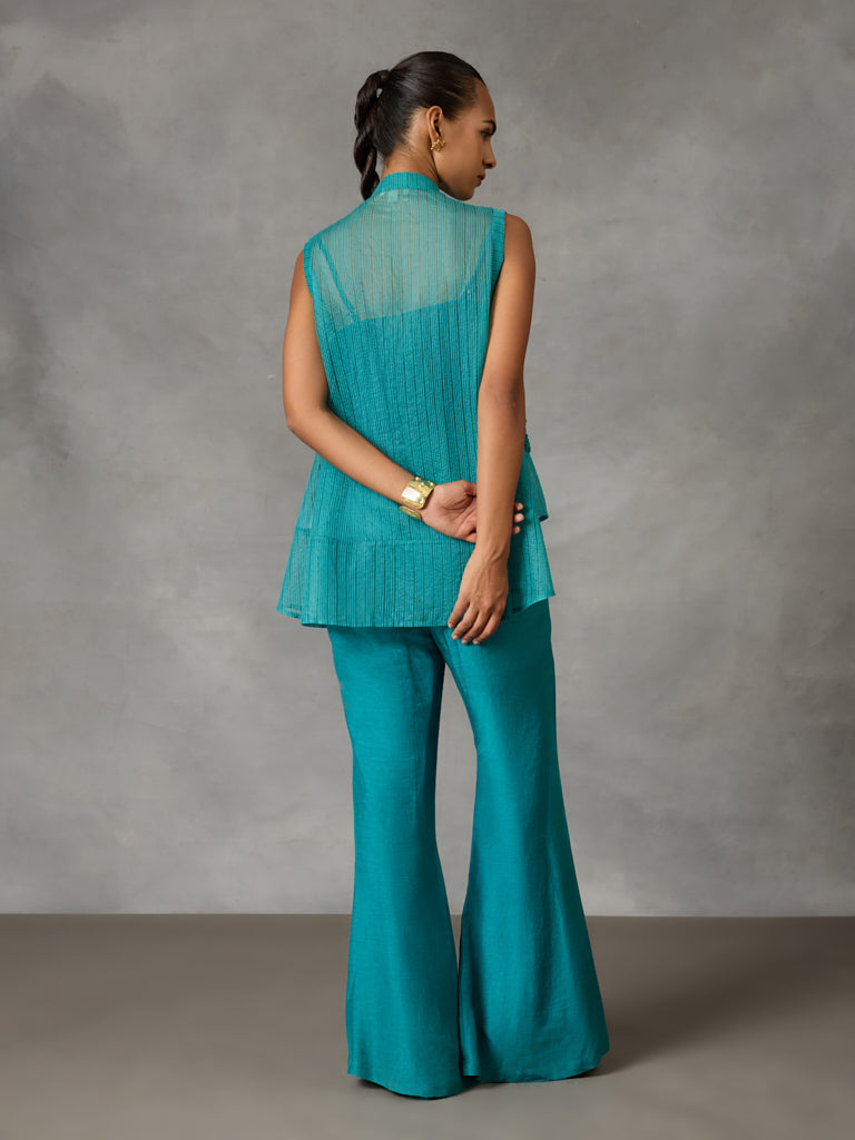 Textured Jacket and Pants Co-ord Set – Teal