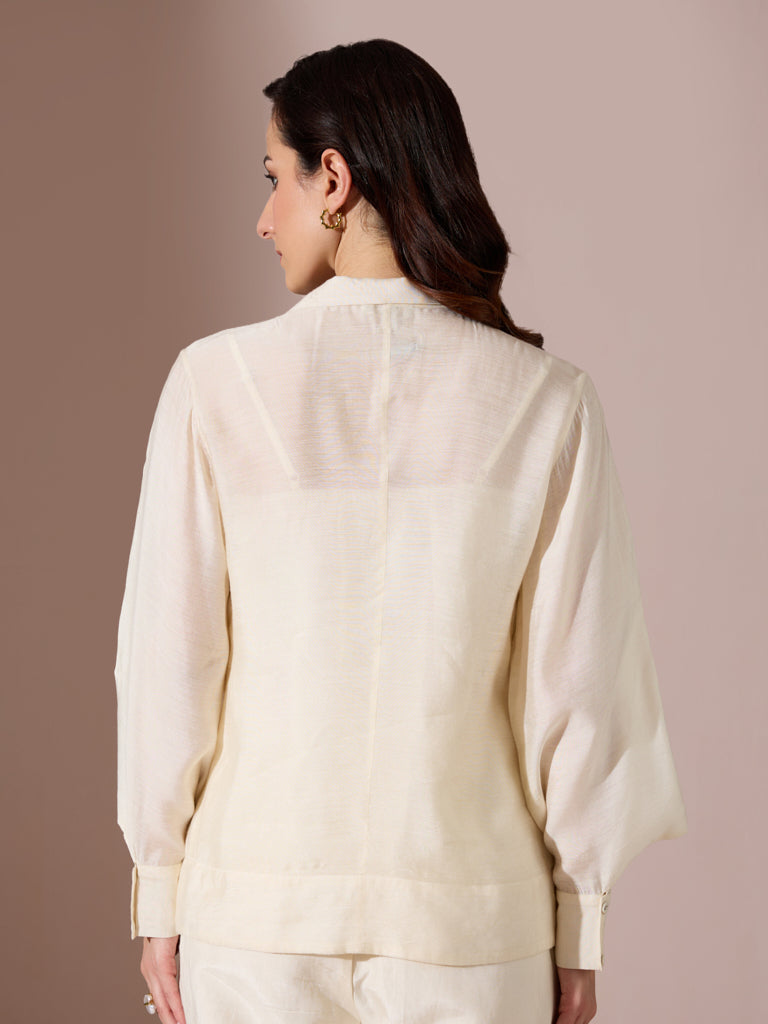 Embroidered Appliqué Jacket with Camisole – White